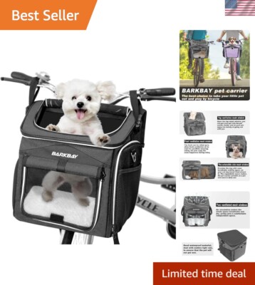 Expandable Black Dog Bike Basket Carrier with Reflective Safety Tapes