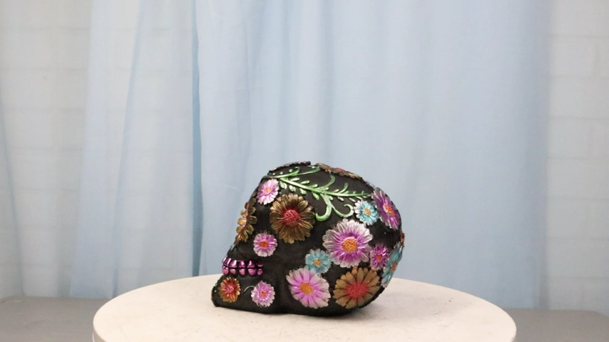 Black Day of The Dead Colorful Floral Blooms Sugar Skull Macabre