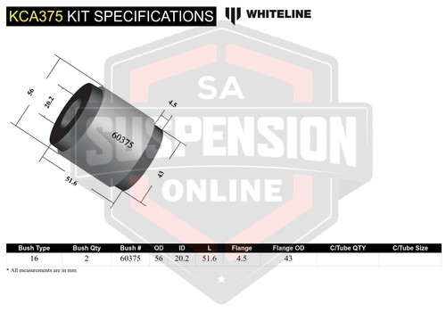 Whiteline KCA375 - Control Arm Lower - Inner fits rear Bushing Double Offset Kit - Picture 5 of 5