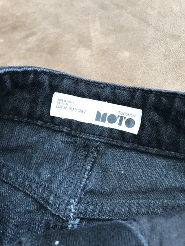 Petite Topshop Moto Black Denim Short Mini Skirt Size 4 Leopardprint Stripe - Picture 6 of 7