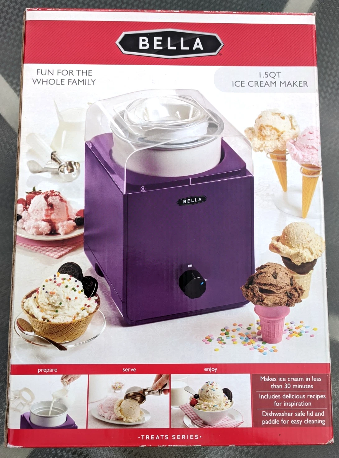 Bella 1.5 Quart Ice Cream Maker Delicious Recipes Ready in 30 Min NEW Open Box
Opens in a new window