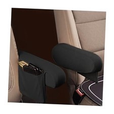 2PCS Car Arm Rest Cover with Side Pocket, Soft Brethable Cloth Fabric Black