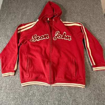 Sean John Mens Full Zip Hoodie Large Script Logo Athletic Stripe