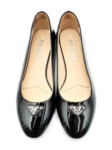 Prada Patent Calfskin Logo Black Ballerina Flats Size 36.5 Women's Fw0125lxzdu