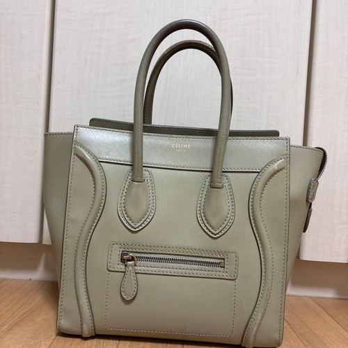 CELINE Luggage Micro Tote Bag Gray Smooth Calfskin Gold 189793 Auth