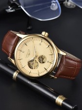 Longlux 41mm Automatic Open Heart Dress Watch - gold coloured dial