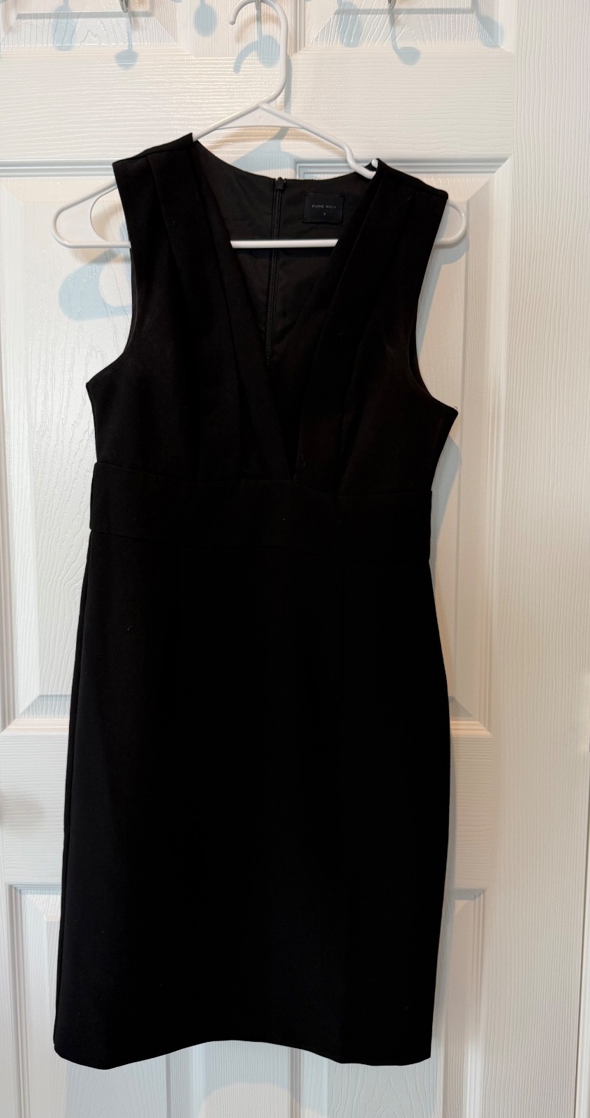 Women's Black V-Neck Midi Sheath Dress