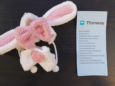 Thinway Bunny Plush Toy White Pink Labubu Clothes Accessory Ages 3+