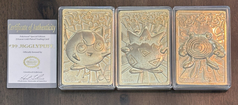 1999 Burger King Pokemon 23K Gold Plated Jigglypuff Togepi Poliwrath Lot COA