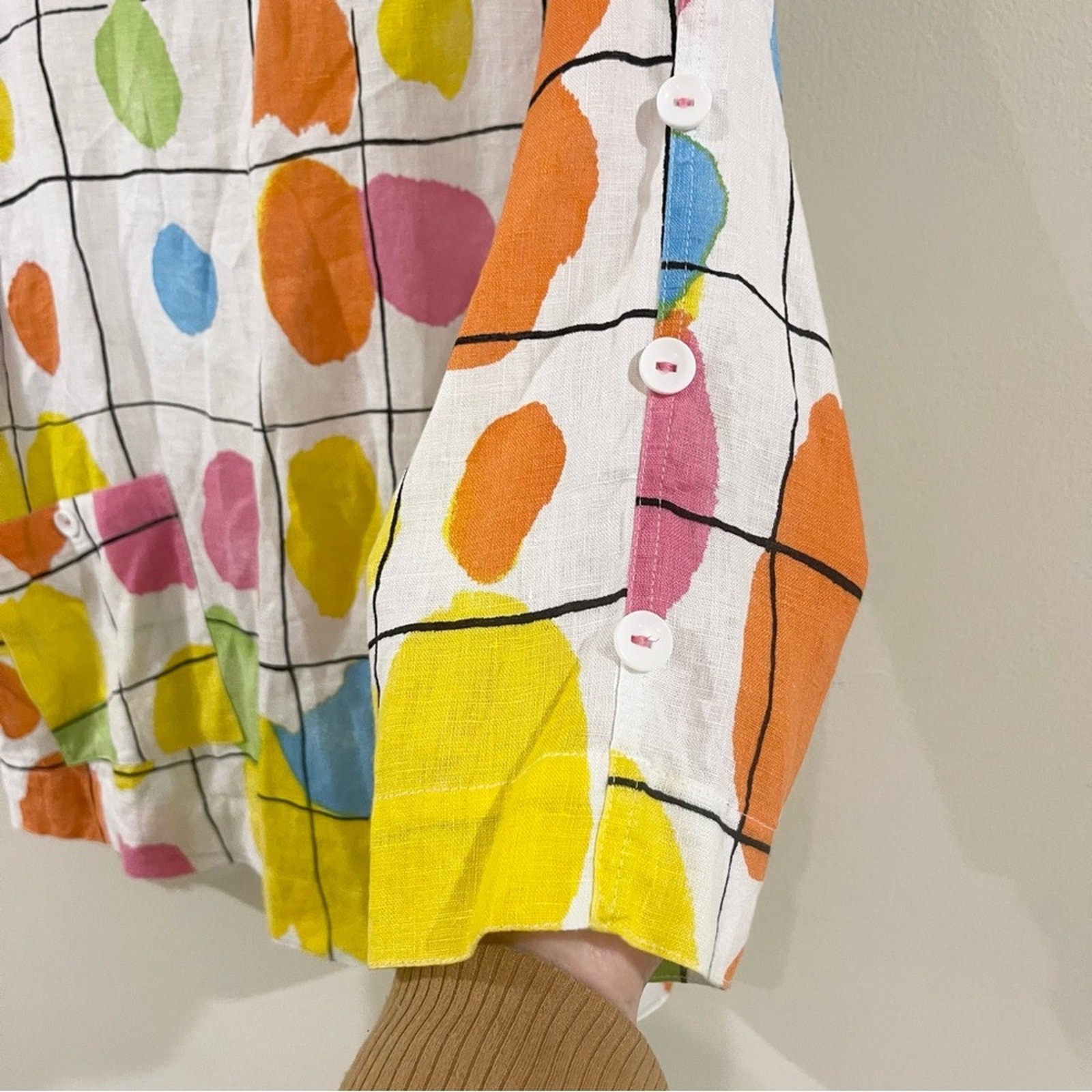 Ali Miles Linen Multicolor Grid Pattern Blouse To… - image 3