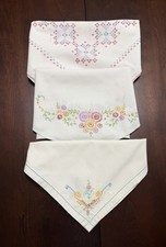 Set Of 3 Table Toppers Layer Over Tablecloth Hand Embroidered