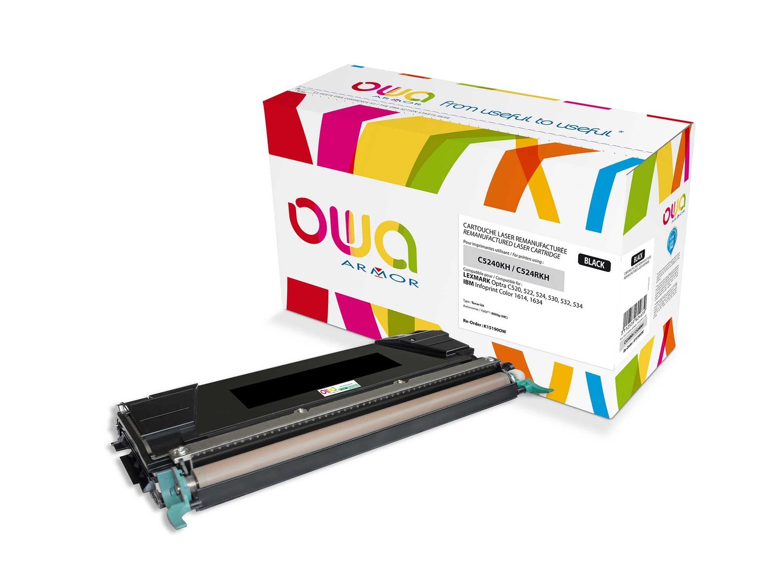 Toner noir Armor Owa K15190OW pour remplacer sans traces votre cartouche Lexmark C524