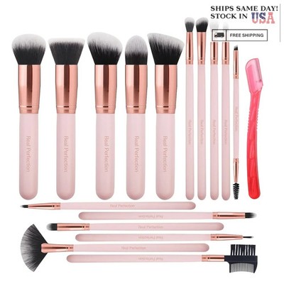 Flawless Finish Makeup Brush Set 16 Pcs Premium Synthetic Foundation Pink Kit