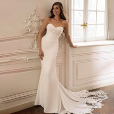 Lace Appliques Wedding Dress Detachable Strapless Backless Mermaid Bride Gowns