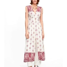 Zara White & Red Boho Paisley Maxi Dress Tassel Detail