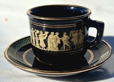 Neofitou Greek (24K Gold Picture on Black Tea Cup Sauser) *Hand Made in Greece*