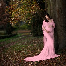 Maternity Dress Photoshoot Maxi Gown Elegant Batwing Sleeve Maternity Dress