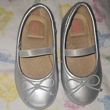 Jumping Beans Silver Girls Ballet Flats with Bow Slip On Round Toe