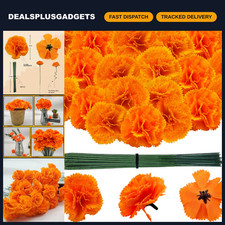 100 Pcs Orange Marigold Flower Heads with Stems - Silk Artificial Decor for DIY