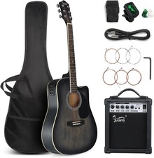 Full Size 6 Strings Acoustic Electric Guitar Beginner Kit w/ 15W Amp,Cutaway..