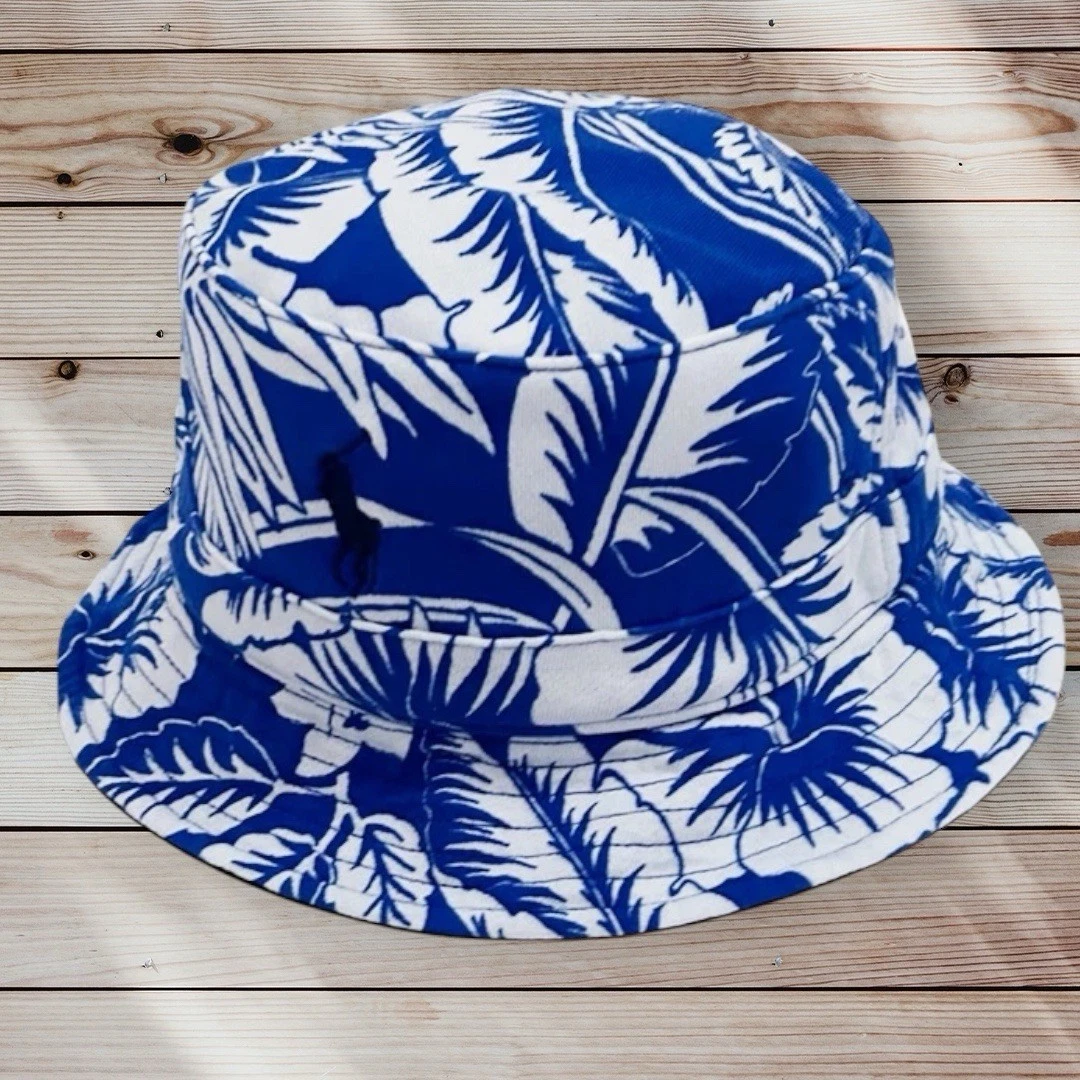 Polo Ralph Lauren Cotton Blend Terry Loft Floral Bucket Hat Blue/White L /XL £89