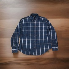 Ben Sherman Shirt Mens Medium Blue Herringbone Checked Oversized Long Sleeve VGC