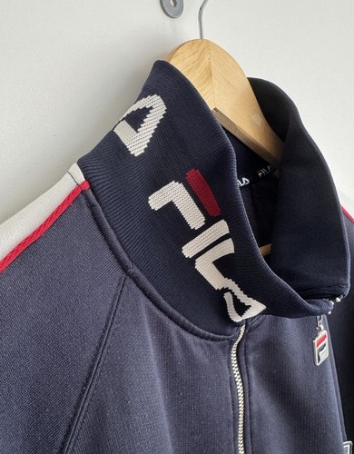 Fila Traje de Pista Top Años 80 Clásico Vintage Chaqueta con Cremallera Azul Marino Blanco Grande - Imagen 7 de 15