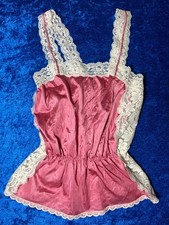 Vintage Shiny Nylon Lace Cami Size Small Rose Pink Coquette Camisole Top
