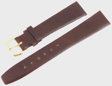 7 15/16" 202mm Brown Thin Genuine Calfskin Leather 18mm Watch Band Gold Buckle