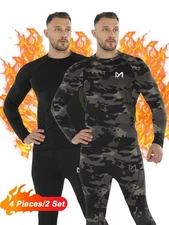 2 Set Men Thermal Underwear Fleece Lined Long Johns Winter Base Layer Top Bottom