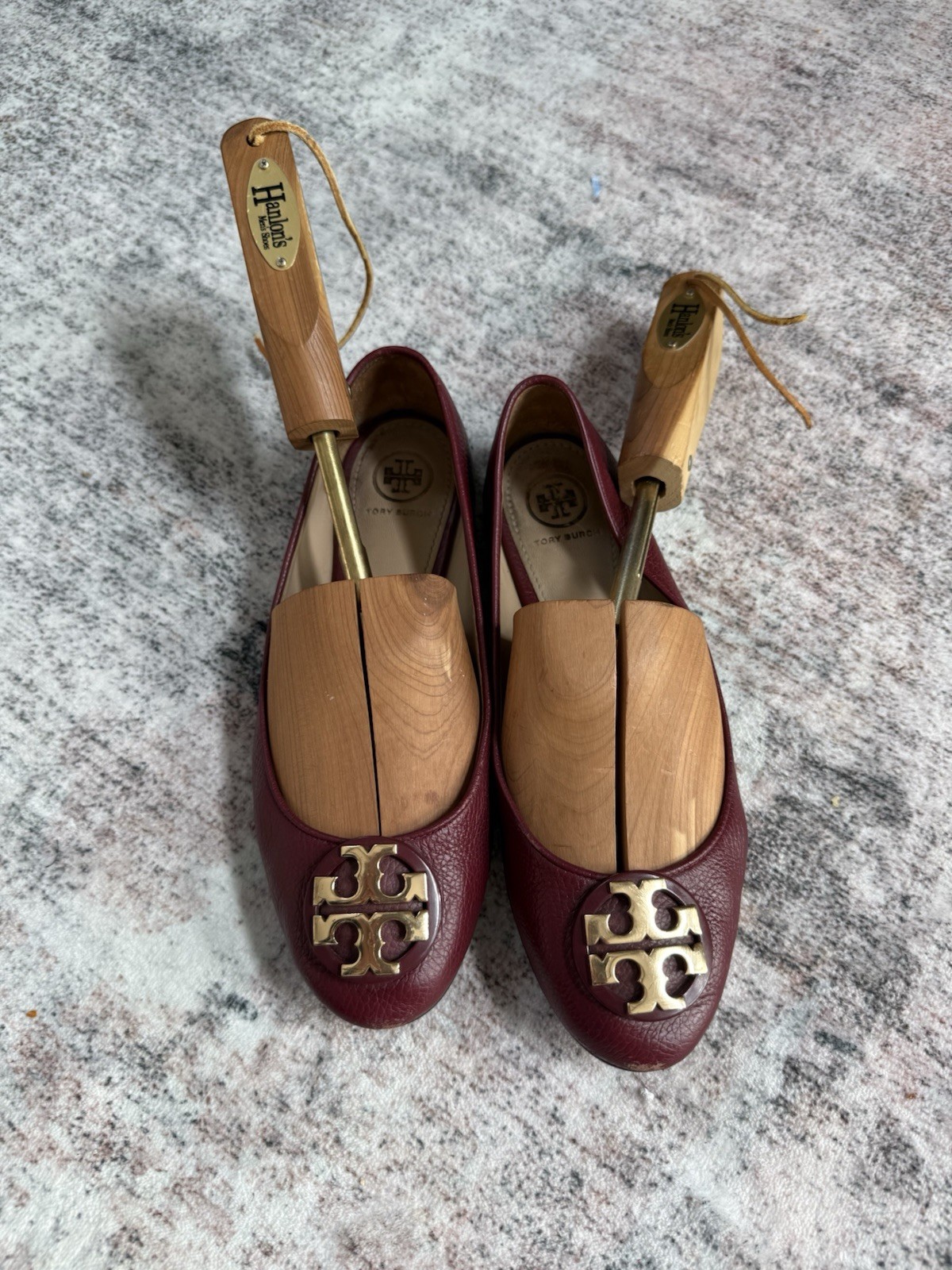 Tory Burch Black Burgandy Claire Ballet Flat Leather Size 7.5