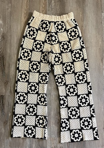Sandro Nadav Crochet Pants Hippie Patch Flower Sz M Designer - Picture 3 of 7