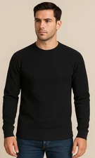 Men's Cotton Waffle Knit Black Shirt Warm Thermal Top for Winter - Free Shipping