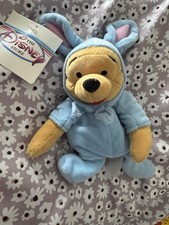 VTG Disney Store Winnie The Pooh Easter Blue Bunny Bean Bag Plush 8" W/ Tags