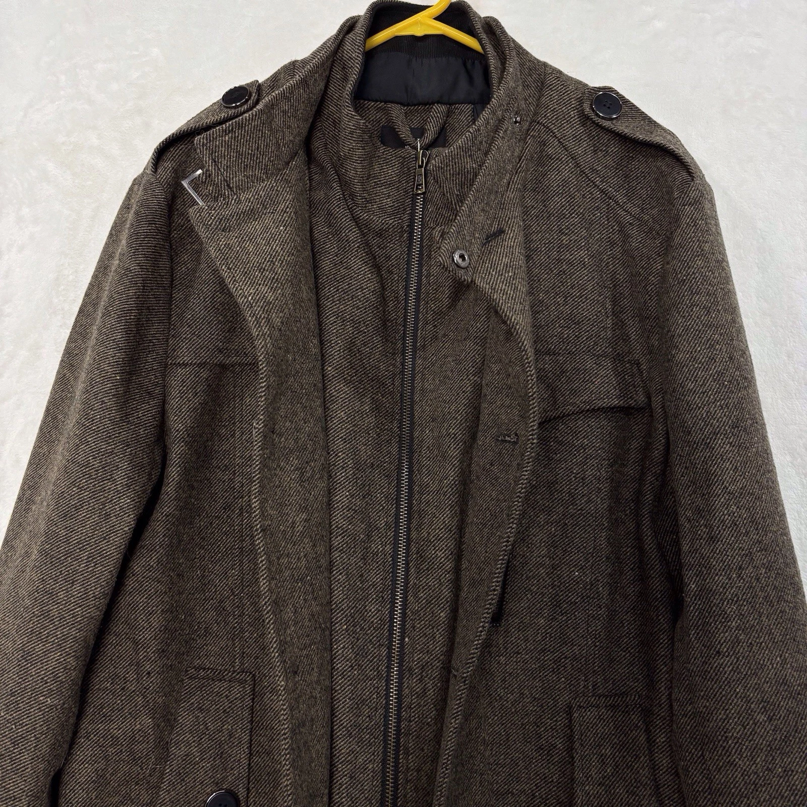 Wantdo Wool Blend Pea Coat Jacket Trench Coat Men L Herringbone Tweed Brown NEW - product detail image 8