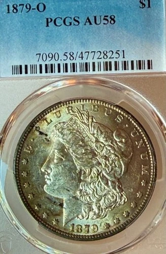 1879-O AU58 Dark/Gold Toning PCGS New Orleans Mint Morgan Silver Dollar
