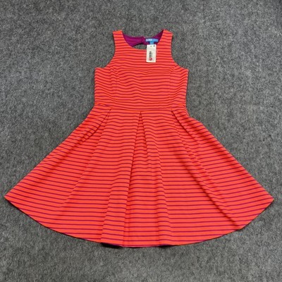 L'Amour Nanette Lepore Dress Juniors Medium Orange Stripe Fit Flare Tank Skater