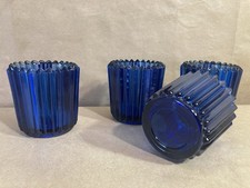 Indiana Glass Ribbed Cobalt Blue Votives set of 4 vintage candle holders