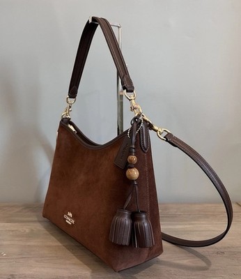 COACH CCC75 Laurel Shoulder Bag With Tassels Suede &Smooth Leather