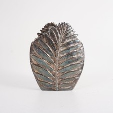 Vase Blattform Messing 60er Jahre-Stil versilbert floral ca. 14,5 cm H