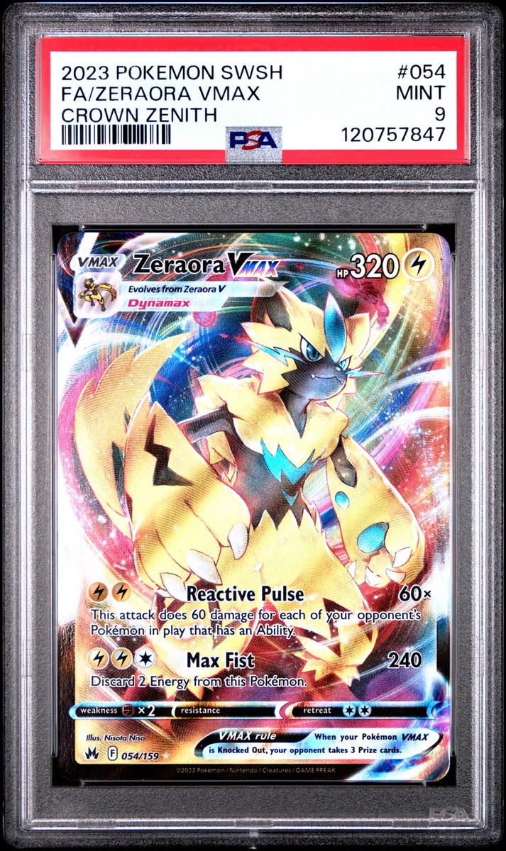 PSA 9 Zeraora Vmax #054 2023 Pokemon Sword And Shield Crown Zenith