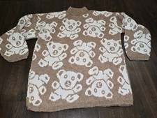 VTG Needles  Yarn Teddy Bear Fluffy Knit High Neck Sweater Womens Sz Large