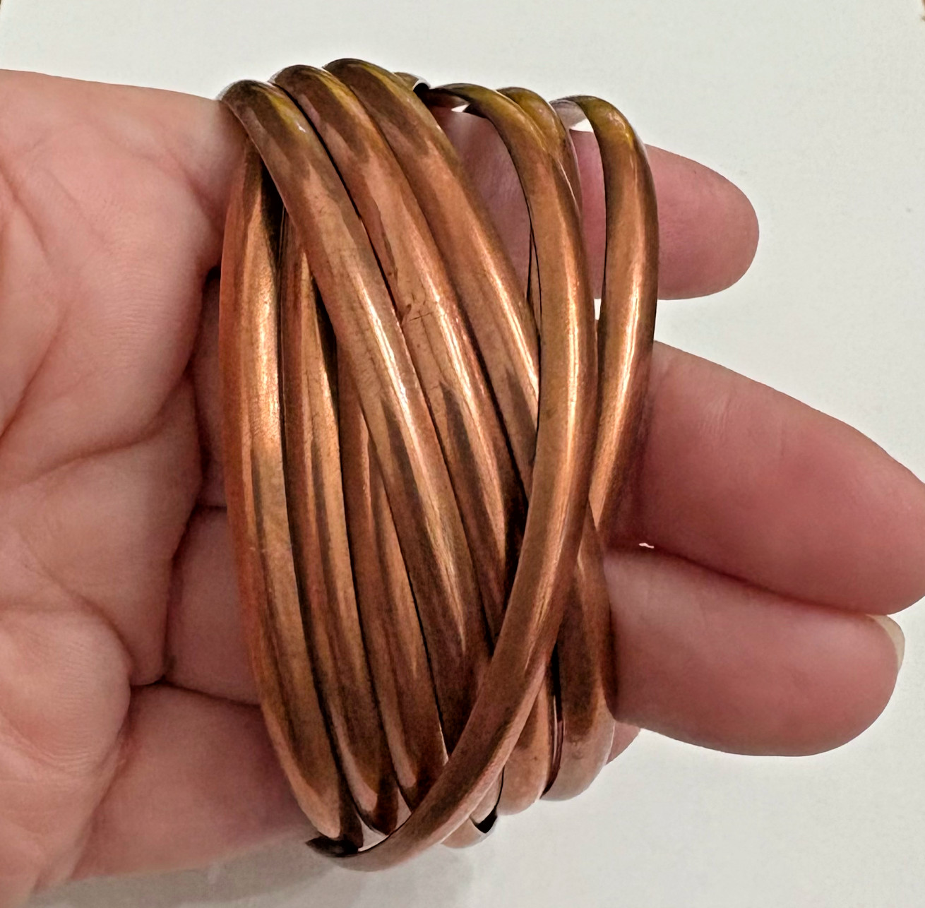 Solid COPPER Bangle bracelets Nine interlocking T… - image 1