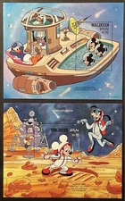 MALDIVES DISNEY SPACE EXPLORATION STAMPS 2 SS 1988 MNH 1ST MAN ON MOON STATION 1