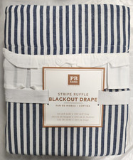 Pottery Barn Teen Stripe Ruffle Blackout Drape 52" x 108" Blue / White