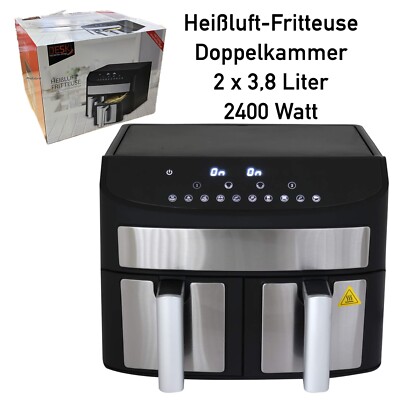 DESKI Heißluft Fritteuse 7,6 L Doppelkammer Timer Frittöse 2400 W Cool Touch