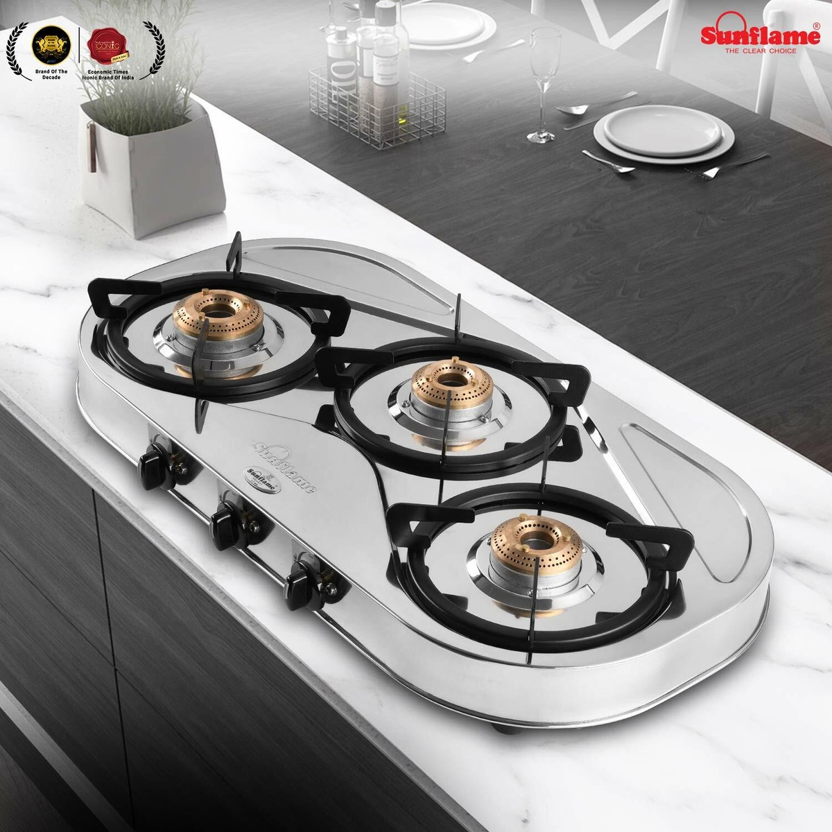 Sunflame Shakti Star SS 3 Burner Gas Stove Manual Ignition Silver Color |  eBay
