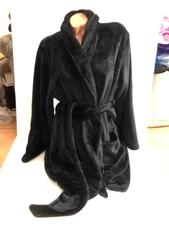 Victoria's Secret Short Cozy Plush Robe Pure Black Size M/L NWT
