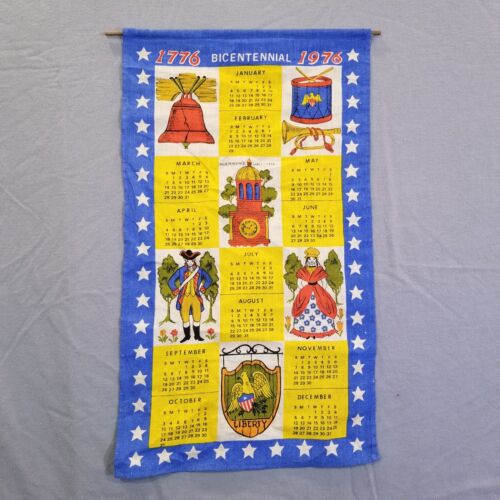 Bicentennial Calendar Tea Towel 1776 USA Wall Hanging Decor Independence Hall - Picture 1 of 6
