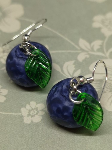 Blueberry Silver Plated Earrings Food/Fruit - Picture 4 of 4